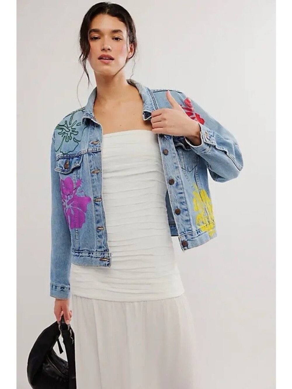 Free People x THNCLAFIX Women’s XS Hibiscus Denim Jacket Floral NWT